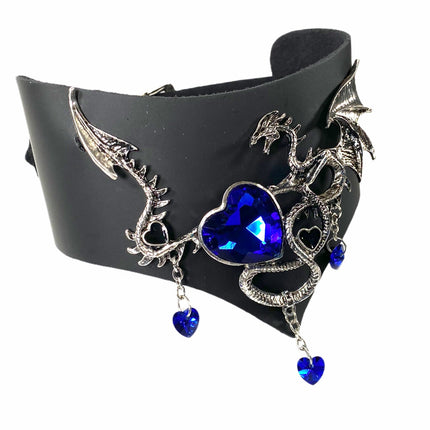 FCK211 LEATHER POSTURE COLLAR WITH METAL DRAGON AND STONES
