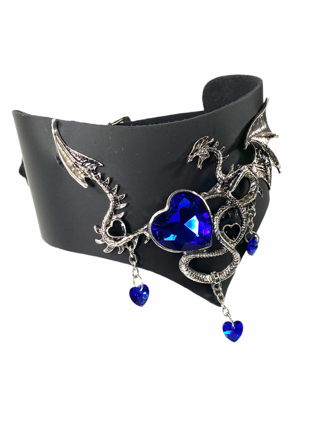 FCK211 LEATHER POSTURE COLLAR WITH METAL DRAGON AND STONES