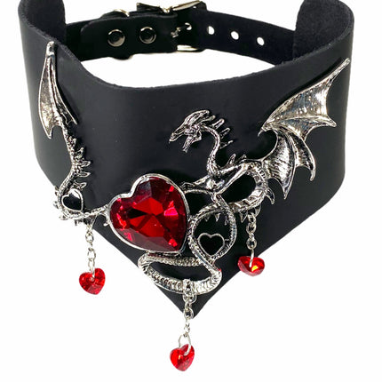 FCK211 LEATHER POSTURE COLLAR WITH METAL DRAGON AND STONES