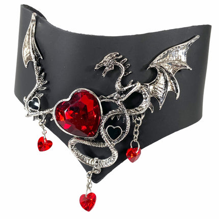FCK211 LEATHER POSTURE COLLAR WITH METAL DRAGON AND STONES