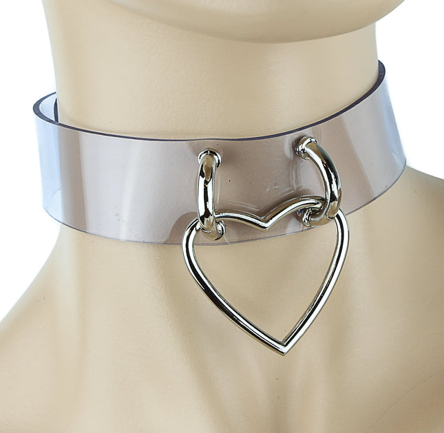 FC216VN-CLR 1 1/8" CLEAR VINYL CHOKER WITH HEART RING