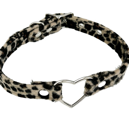 FC223L  FUZZY LEOPARD HEART RING BONDAGDE RING CHOKER