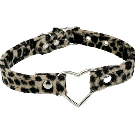 FC223L  FUZZY LEOPARD HEART RING BONDAGDE RING CHOKER