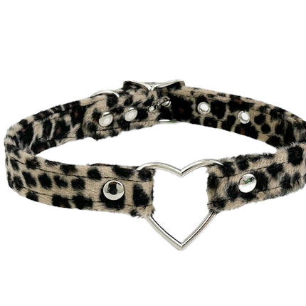 FC223L  FUZZY LEOPARD HEART RING BONDAGDE RING CHOKER