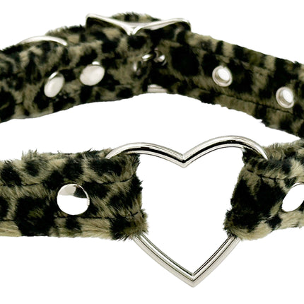 FC223L  FUZZY LEOPARD HEART RING BONDAGDE RING CHOKER