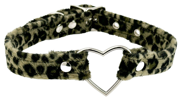 FC223L  FUZZY LEOPARD HEART RING BONDAGDE RING CHOKER