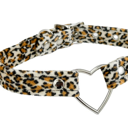FC223L  FUZZY LEOPARD HEART RING BONDAGDE RING CHOKER