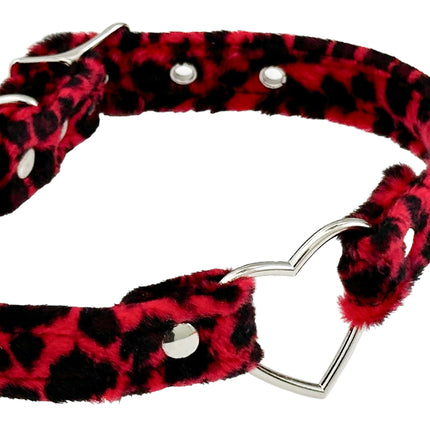 FC223L  FUZZY LEOPARD HEART RING BONDAGDE RING CHOKER