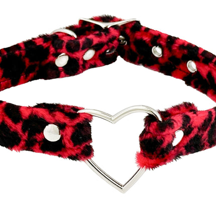 FC223L  FUZZY LEOPARD HEART RING BONDAGDE RING CHOKER