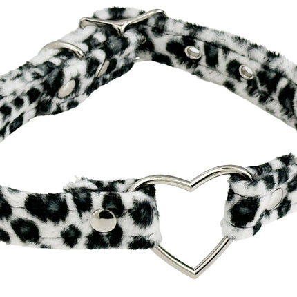 FC223L  FUZZY LEOPARD HEART RING BONDAGDE RING CHOKER