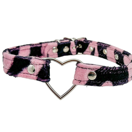 FC223L  FUZZY LEOPARD HEART RING BONDAGDE RING CHOKER