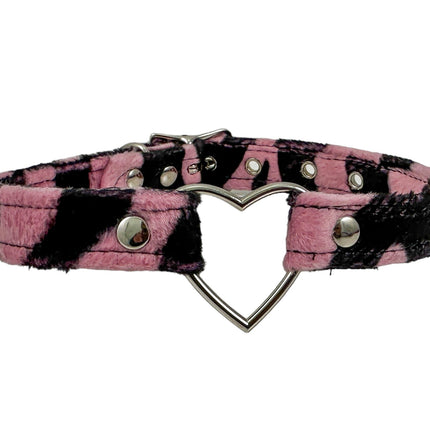 FC223L  FUZZY LEOPARD HEART RING BONDAGDE RING CHOKER