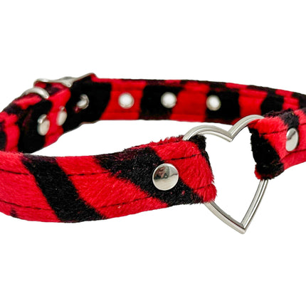 FC223L-ZEB  PINK RED WHITE FUZZY ZEBRA HEART RING BONDAGDE CHOKER