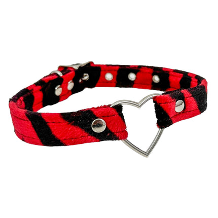 FC223L  FUZZY LEOPARD HEART RING BONDAGDE RING CHOKER