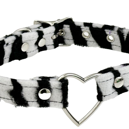 FC223L-ZEB  PINK RED WHITE FUZZY ZEBRA HEART RING BONDAGDE CHOKER