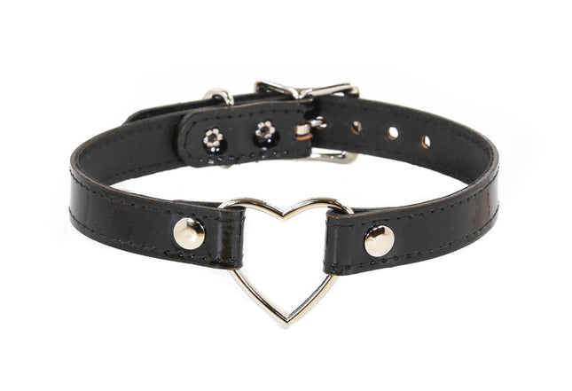 FC223PATENT MIDDLE HEART RING PATENT LEATHER CHOKER