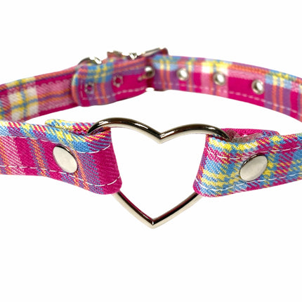 FC223PLAID PINK PLAID HEART CHOKER