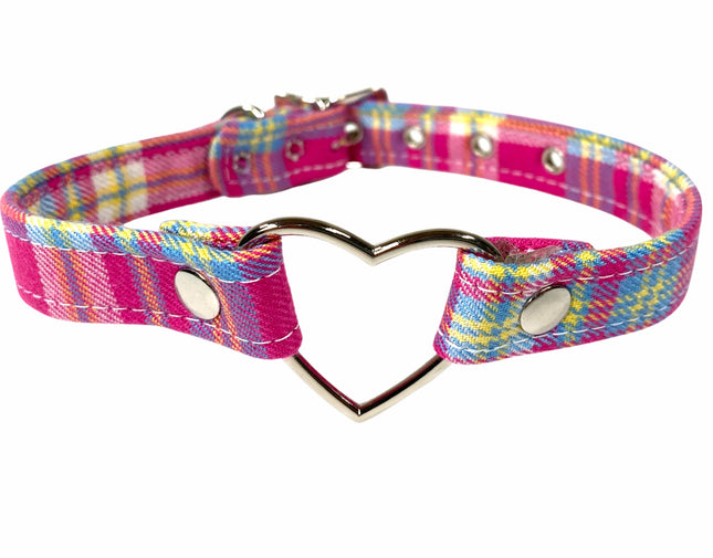 FC223PLAID PINK PLAID HEART CHOKER
