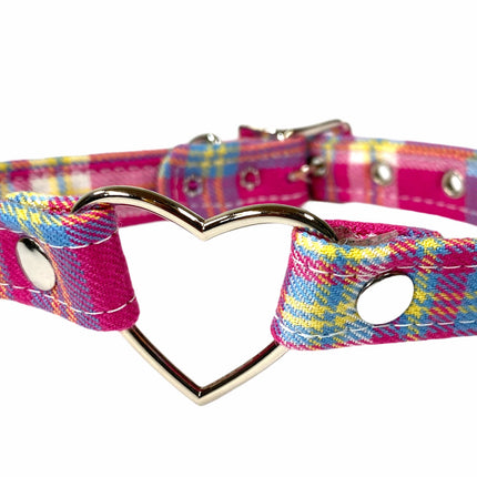 FC223PLAID PINK PLAID HEART CHOKER