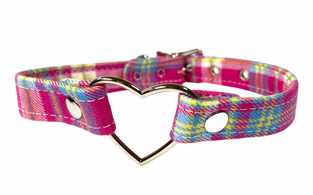 FC223PLAID PINK PLAID HEART CHOKER