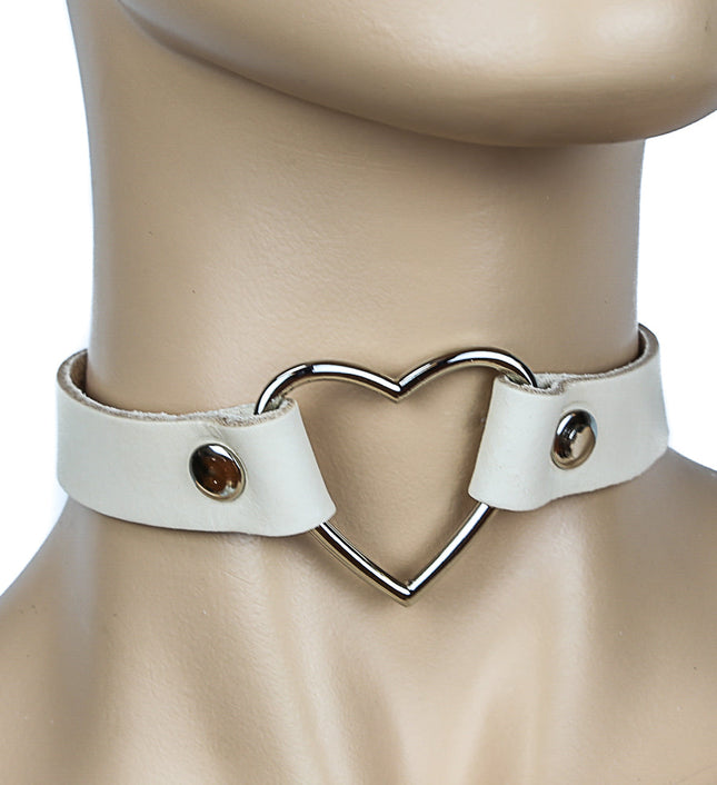 FC223TAN MIDDLE HEART RING TAN LEATHER CHOKER