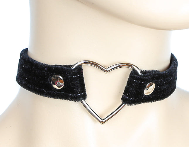 FC223 VELVET FABRIC HEART RING CHOKER