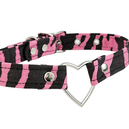 FC223Z CANVAS ZEBRA PRINT ZEBRA HEART RING  CHOKER