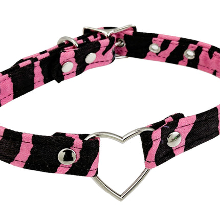FC223Z CANVAS ZEBRA PRINT ZEBRA HEART RING  CHOKER