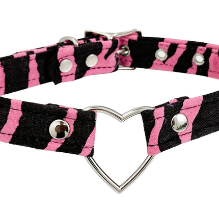 FC223Z CANVAS ZEBRA PRINT ZEBRA HEART RING  CHOKER