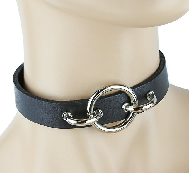 FC225 3/4" BLACK LEATHER CHOKER WITH 1 1/4" RING