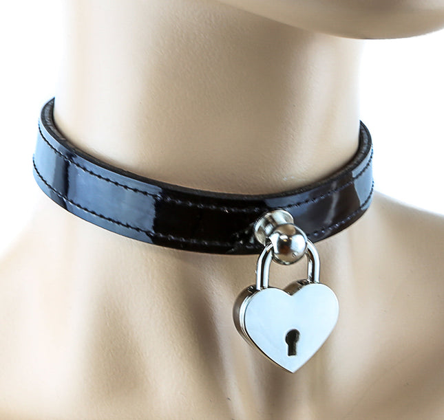 FC234P.BLK-HT HANGING ASSORTED HEART LOCK 1" BLACK PATENT LEATHER