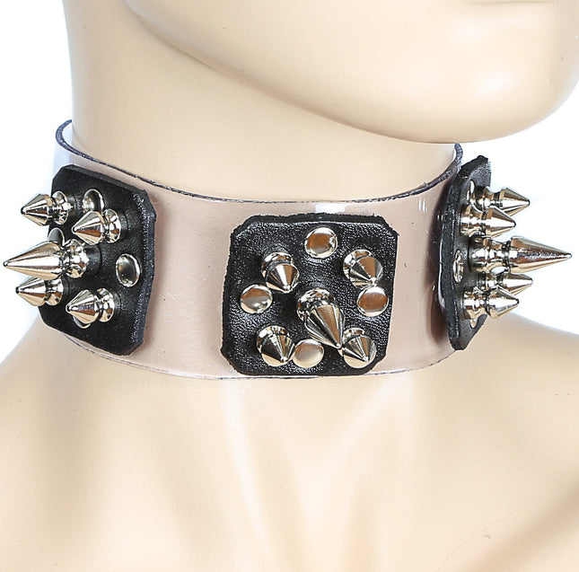 FC244 CLUSTERED SPIKE PATCH ON CLEAR VINYL CHOKER