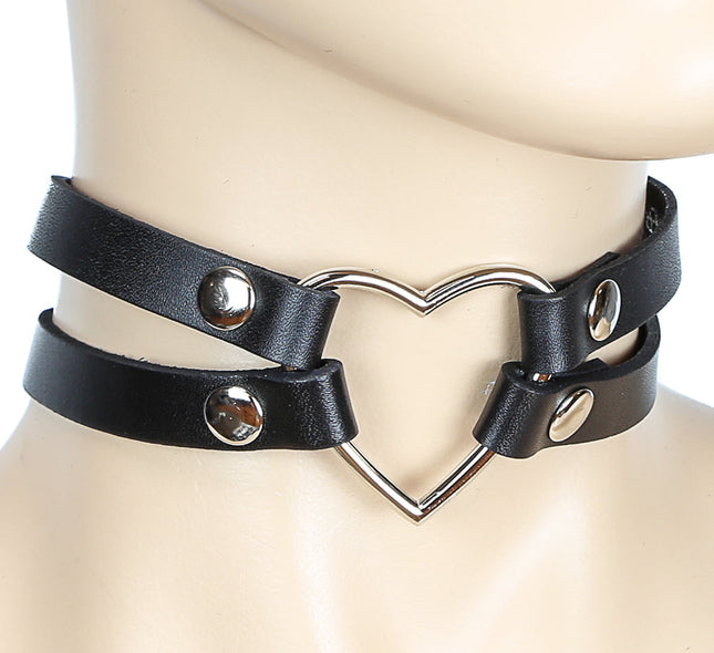 FC247 DOUBLE STRAP HEART RING VAMPIRE CHOKER