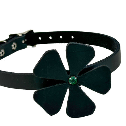 FC258LEATHER  FLOWER RHINESTONE  CHOKER