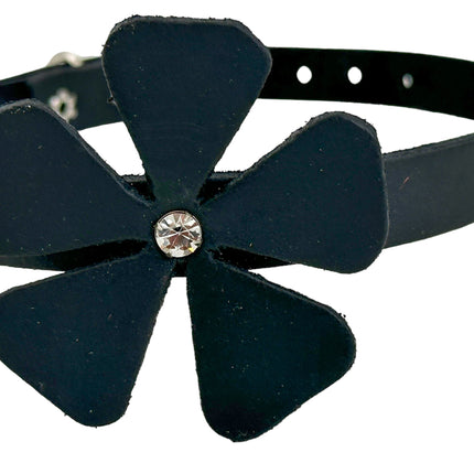 FC258LEATHER  FLOWER RHINESTONE  CHOKER
