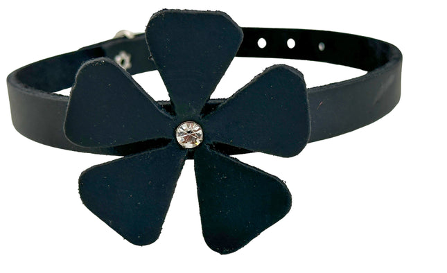 FC258LEATHER  FLOWER RHINESTONE  CHOKER