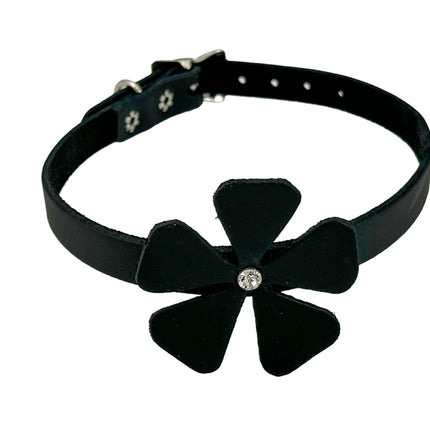 FC258LEATHER  FLOWER RHINESTONE  CHOKER