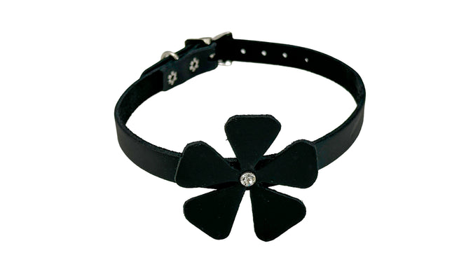 FC258LEATHER  FLOWER RHINESTONE  CHOKER