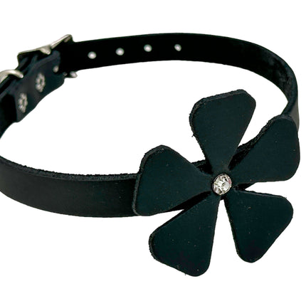 FC258LEATHER  FLOWER RHINESTONE  CHOKER