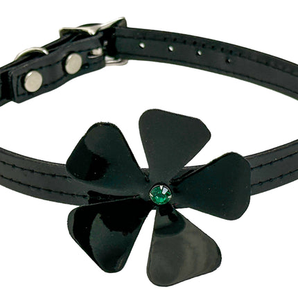 FC258P.BLK  PATENT FLOWER RHINESTONE  CHOKER