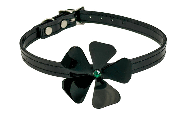 FC258P.BLK  PATENT FLOWER RHINESTONE  CHOKER