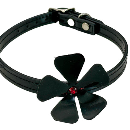 FC258P.BLK  PATENT FLOWER RHINESTONE  CHOKER