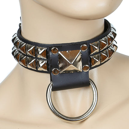 FC261 2 ROWS 1" PYRAMID STUDS D RING CHOKER