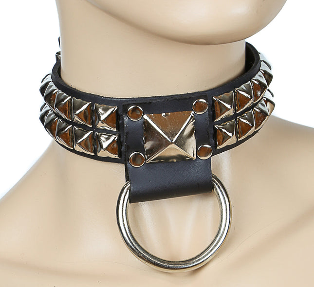 FC261 2 ROWS 1" PYRAMID STUDS D RING CHOKER