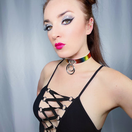 FC264RN  RAINBOW DOUBLE RING BONDAGE COLLAR