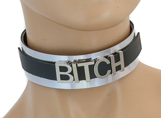 FC269 METAL COVERED LEATHER NAME CHOKER