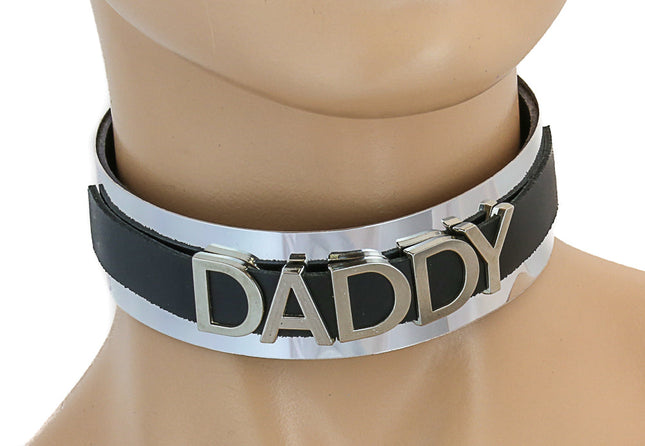 FC269 METAL COVERED LEATHER NAME CHOKER