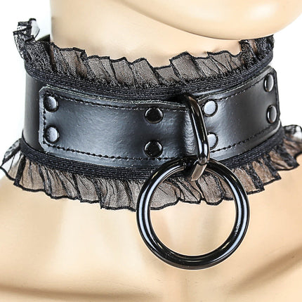FC284 LACE BORDER DOUBLE RIVET BONDAGE CHOKER