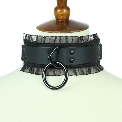 FC284 LACE BORDER DOUBLE RIVET BONDAGE CHOKER