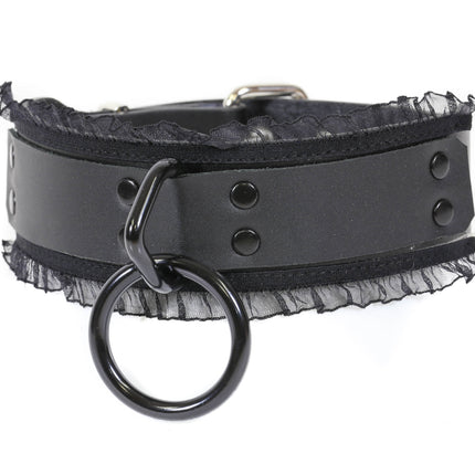 FC284 LACE BORDER DOUBLE RIVET BONDAGE CHOKER